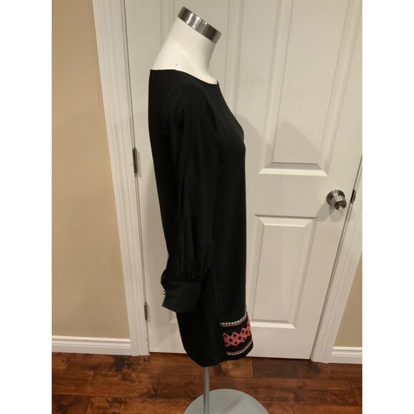 Anna Cate Black Shift Dress W/ Multicolor Geometric Embroidery Size XS - Picture 2 of 5